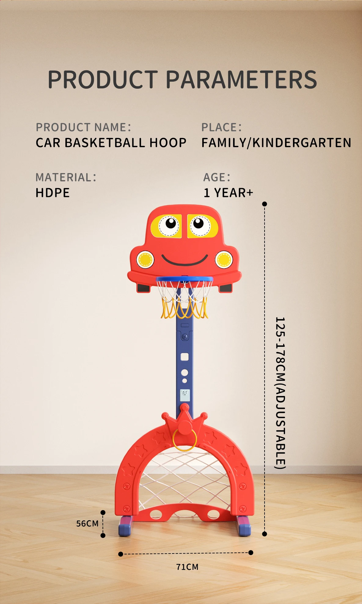 Feelkids Height Adjustable Plastic Toddler Indoor/Outdoor Basketball Hoop Portable Goal for Ages 8-13 Boys and Girls factory