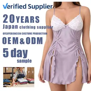 Sexy Women Elegant Nylon Lace Babydoll Sleepwear Soft Silk Screen Printed Nightwear with Front Custom Logo for Lingerie Brands