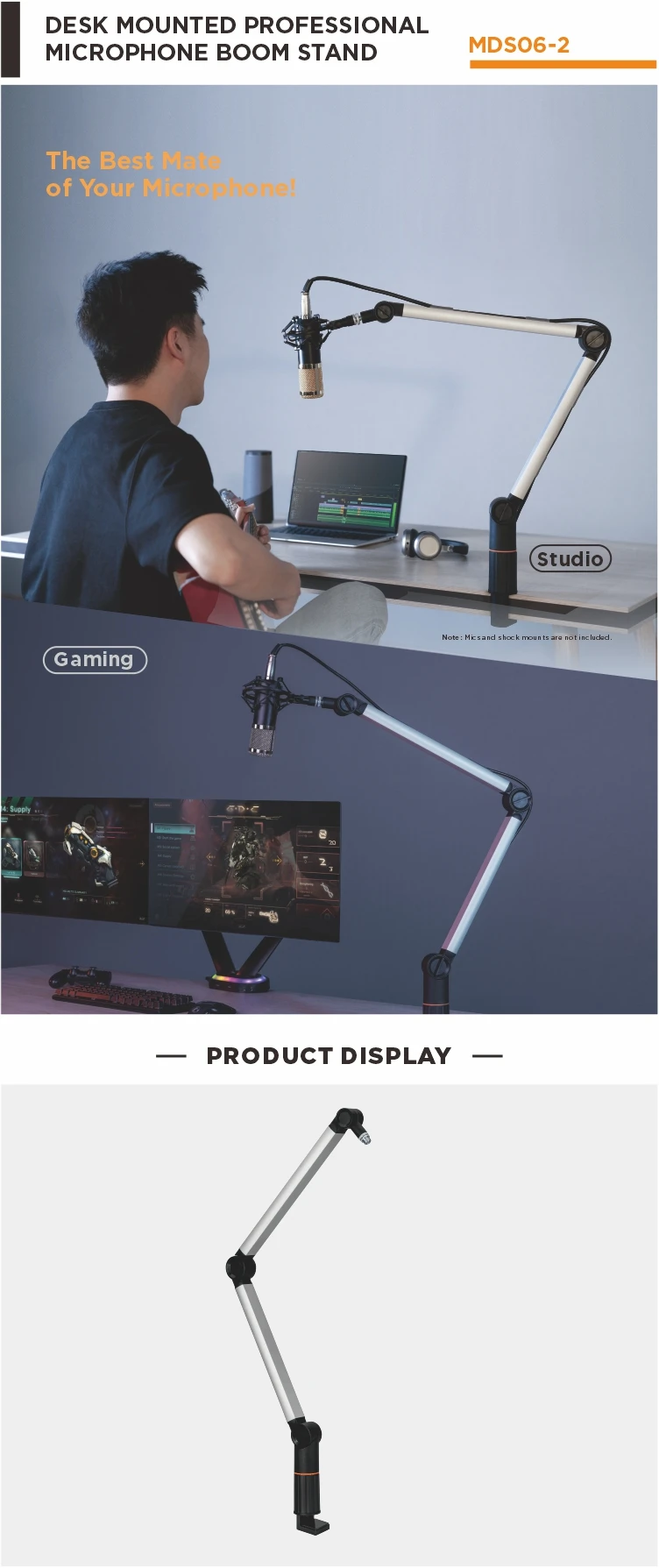 Desk-Mounted Professional Microphone Mount Stand for Gaming or Studio