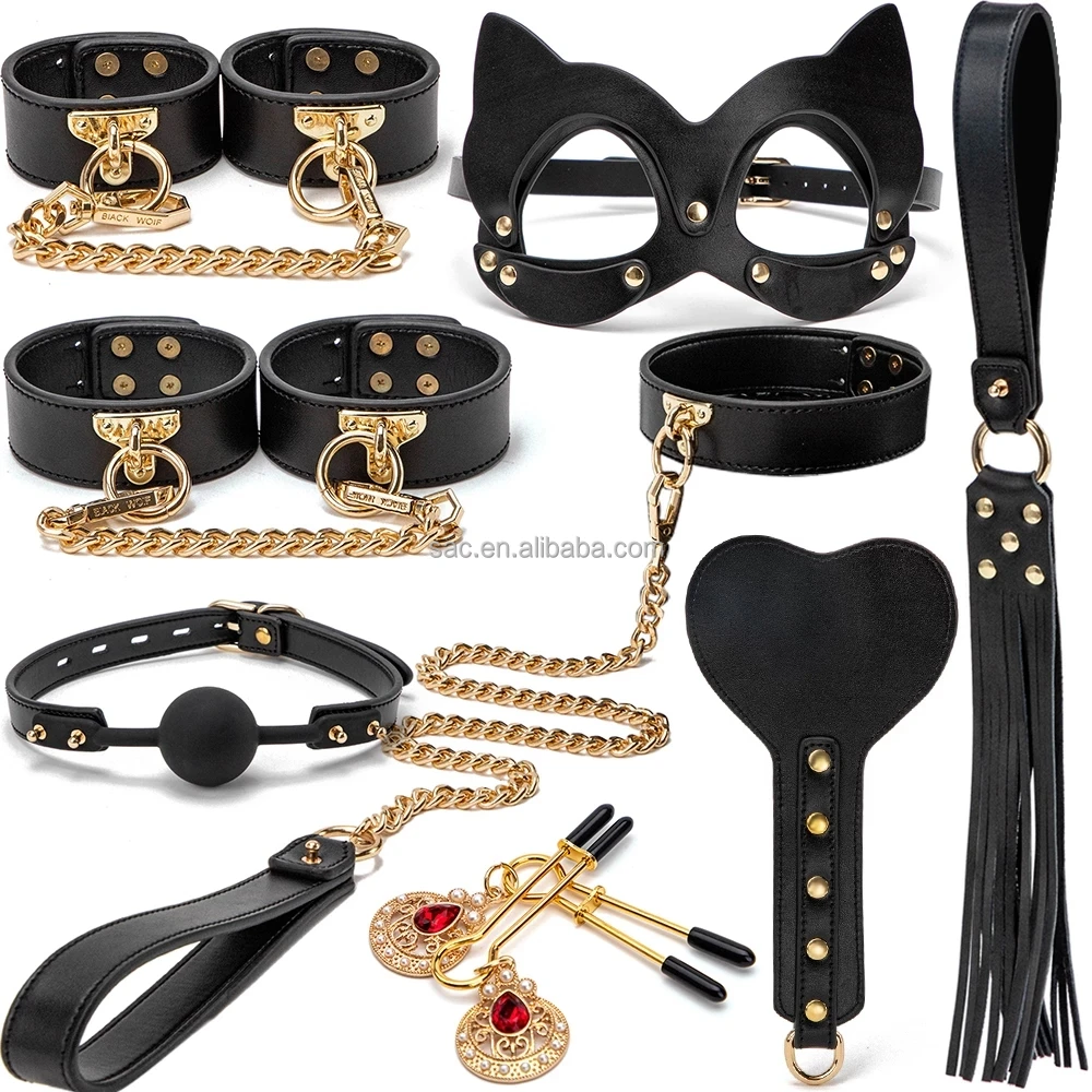 SacKnove Luxury Adult Professional 8 PCS Genuine Leather Set Sexy Bdsm  Exotic Handcuffs Kit Bondage Sex Toys for Couples Games