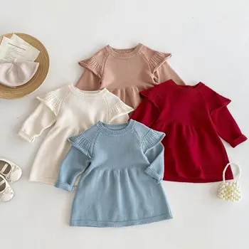 2025 Autumn and Winter Baby Dresses 1-8 Years Old Baby Girl Autumn and Winter Girl Knitted Sweater Princess Dress