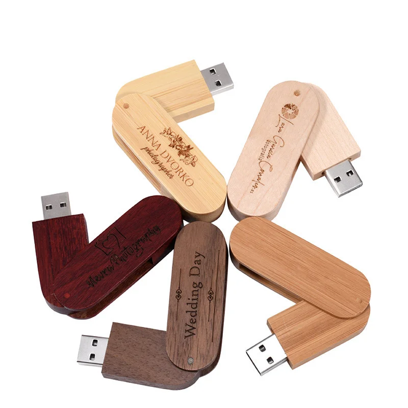 Swivel Wooden Box USB Flash Drive Twist Pen Drive With Custom Logo 4GB 8GB 16G 32GB 64GB Memory Stick U Dick Free Laser Personal