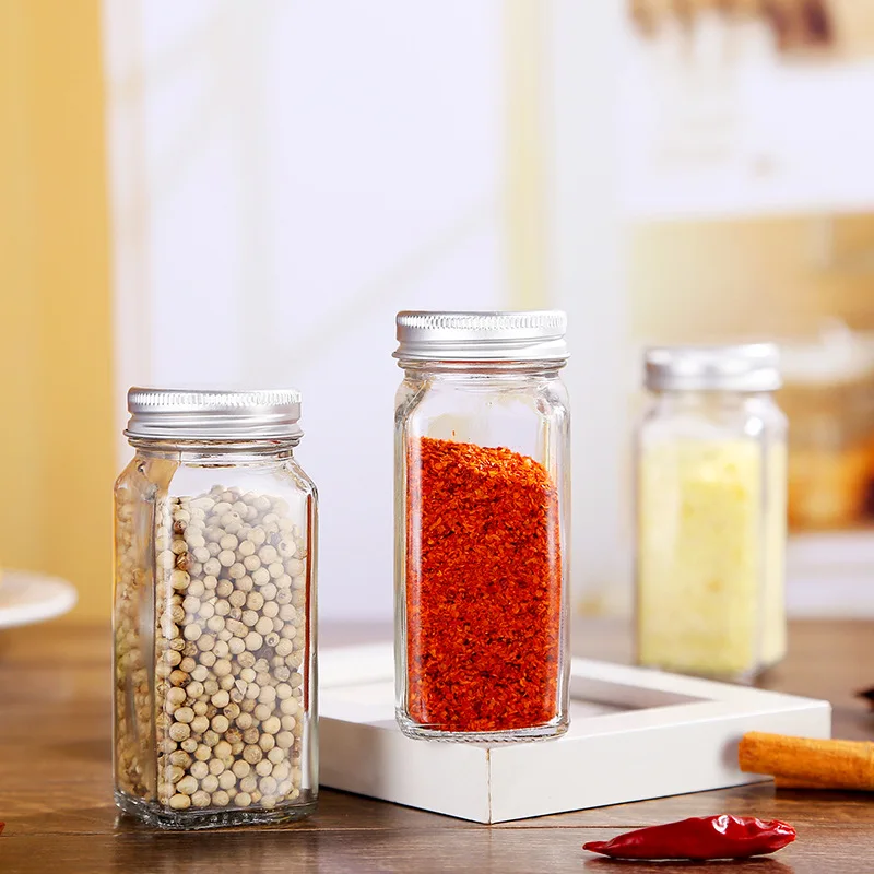 25 Pcs Glass Spice Jars- Square Glass Containers With Square Empty Jars  4oz, Airtight Cap, Chalkboard & Clear Label, Shaker Insert Tops and Wide  Funnel - Complete Organizer Set