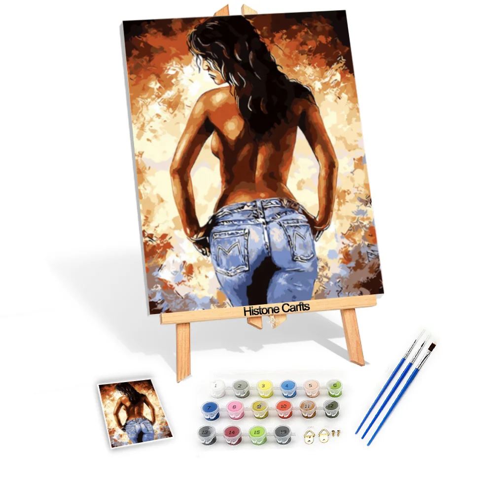 Paint by Number Nudes Bare Back With Wood Frame DIY Oil Painting by Numbers Sexy Girl for Home Decor Bedroom Nude Painting