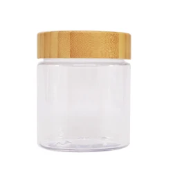 Cosmetic Jar Bamboo Lid Body Scrub BUTTER Cosmetic Cream Container 150ml 150g 250ml 5oz 8oz PET Frosted Amber Plastic Jar With Bamboo Wooden Lids