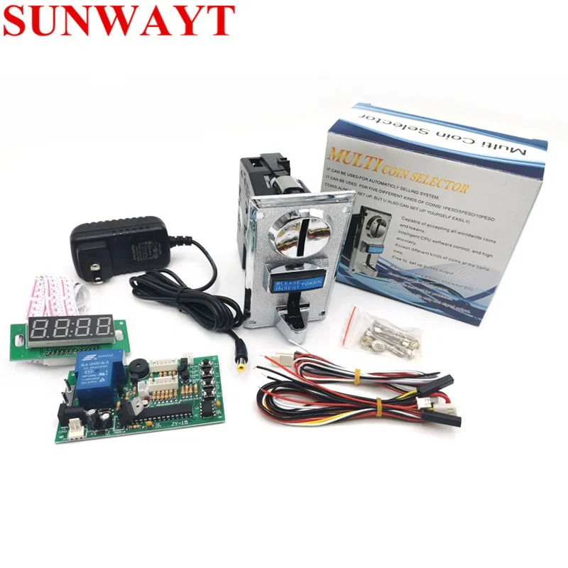 616 Multi Coin Selector with JY-15B Timer Coin Operated Time Control Device and 12V Power Adapter for Washing Machine