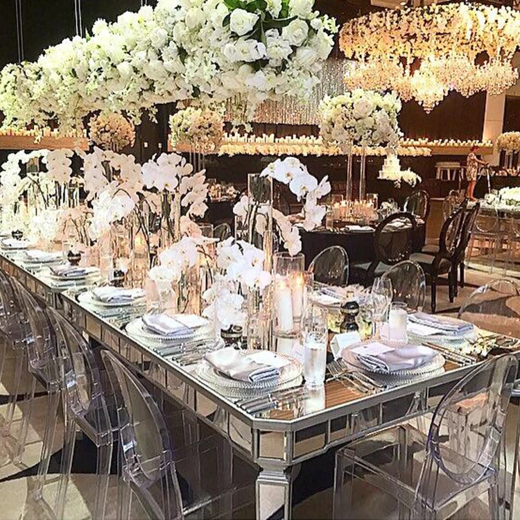 Hot Selling Glass Mirrored People Use Dining Table for Wedding Party  Rental Event Furniture