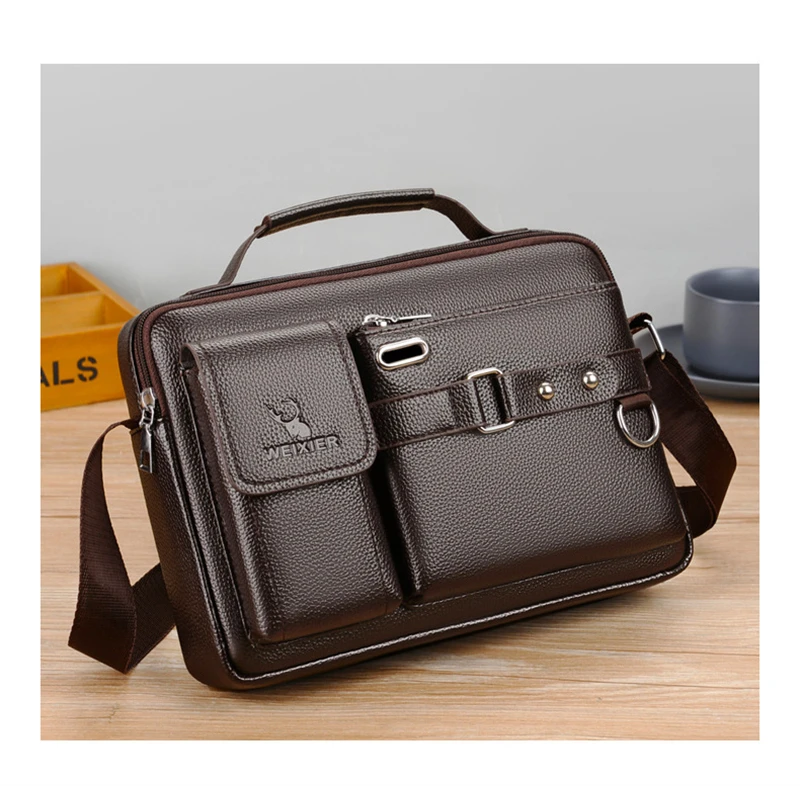 Waterproof Large Capacity Shoulder Bag Pu Leather Business Handbag Men ...