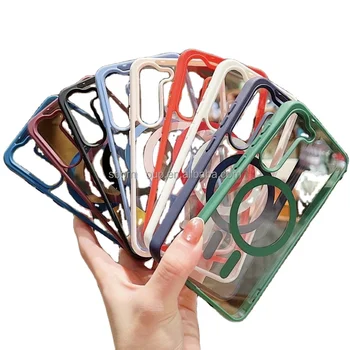 Colorful Clear Acrylic Mag Cell Phone Case for Samsung S25 S24 S23 Ultra Charging Phone Cover TPU+PC Combo Case