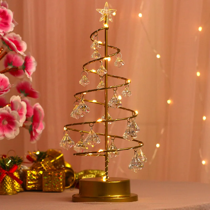LED Crystal Christmas Tree Lamp Diamond Pendant Lamp Home Bedroom Decor Bed Lamp Night Light