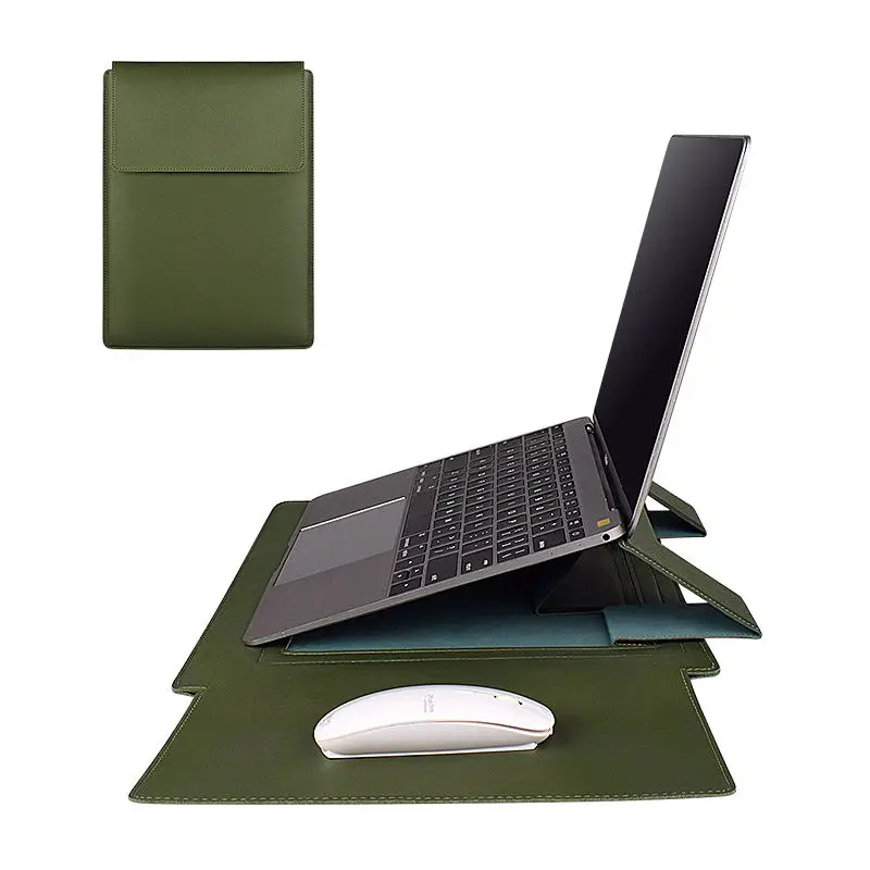 product waterproof pu leather laptop sleeve bag stand holder for business pc computer for macbook 13 14 15 inches laptop messenger bag-6