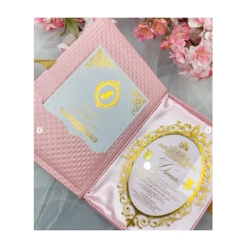 Free Design Personalized Custom Acrylic Card Sleeping Beauty Princess Pink Clear Gold Mirror Wedding Invitations Quince Boxed