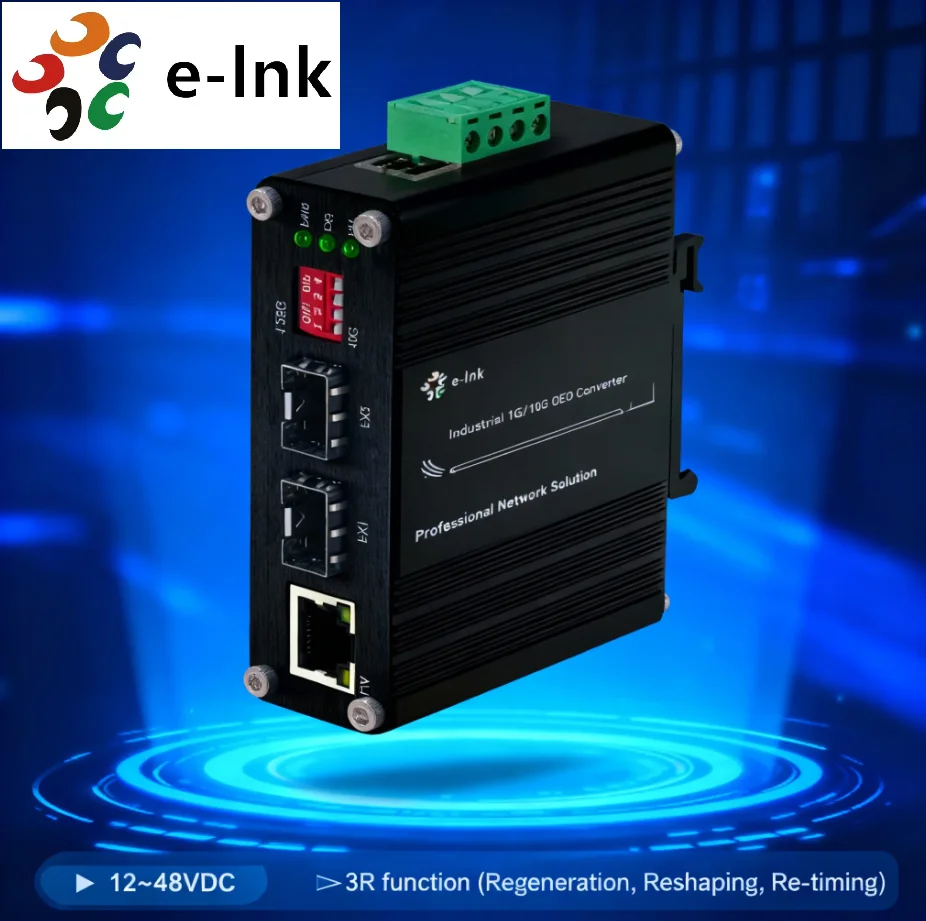 Industrial 10G OEO Converter 3R Repeater SFP+ Media Converter for Fiber Optic Network Extension E-link Model ETH-IMC2402-OEO