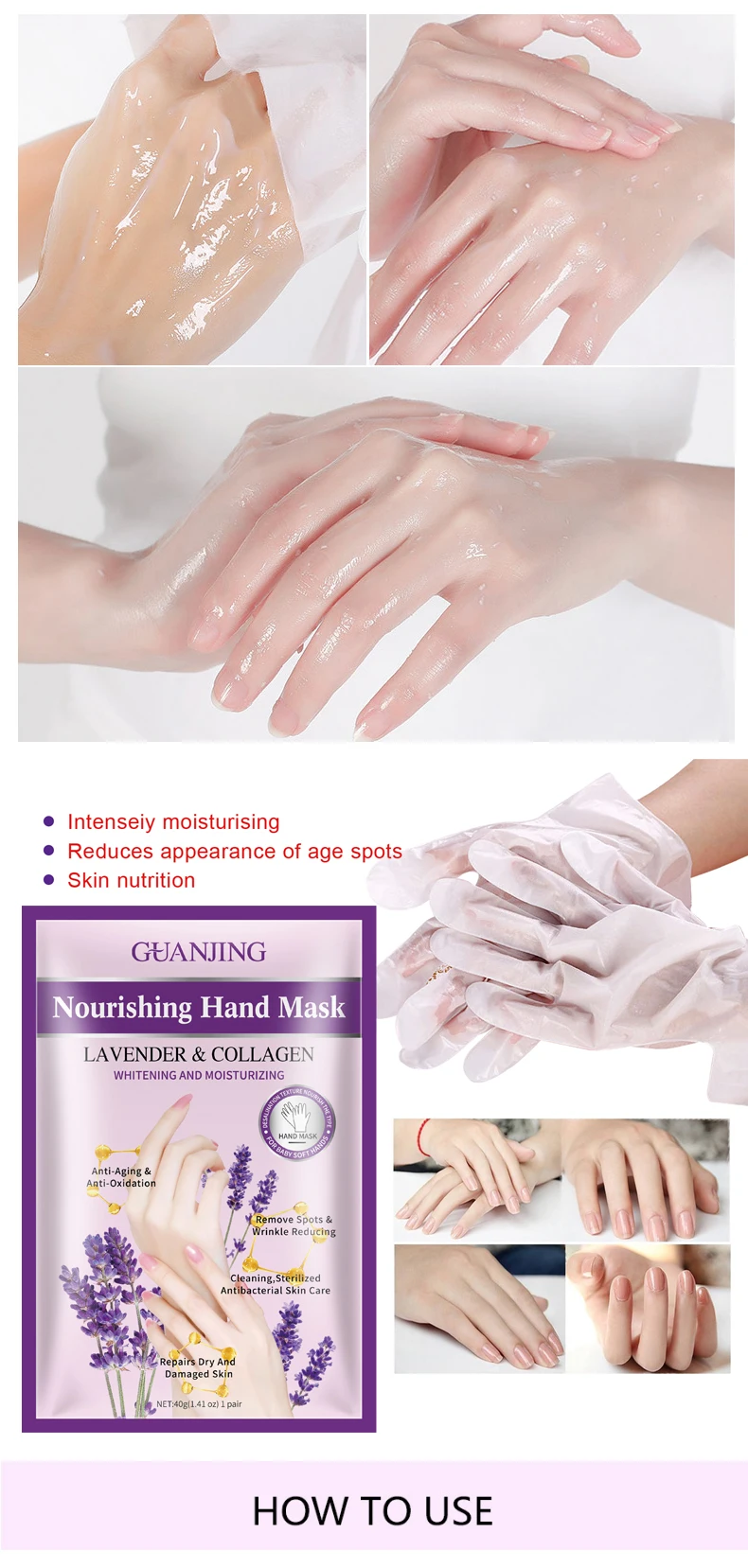 Organic Natural Lavender Collagen Nourishing Hand Mask Skin Beauty Whitening Moisturizing Mask for Hand