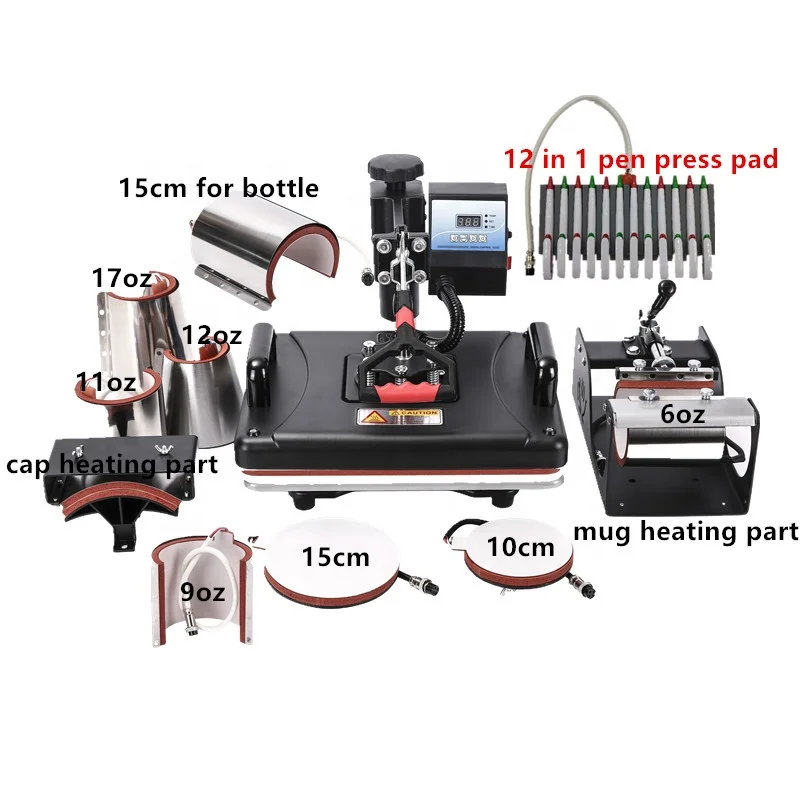 RubySub 11 in 1 Combo Heat Press Machines Sublimation Mug Hat Pen Plate Puzzle T Shirt Printing Machine