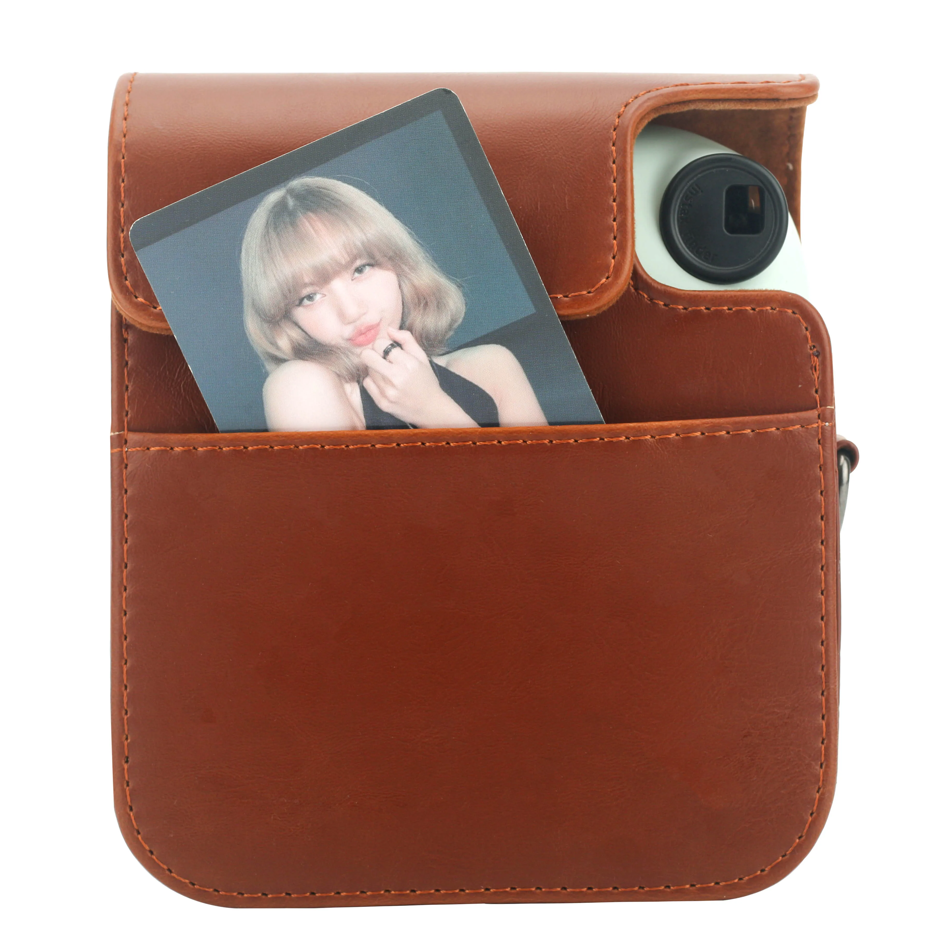 Fuji Instax Mini 12 Camera PU case Magnetic Design Leather Bag with Pocket and Adjustable Shoulder Strap