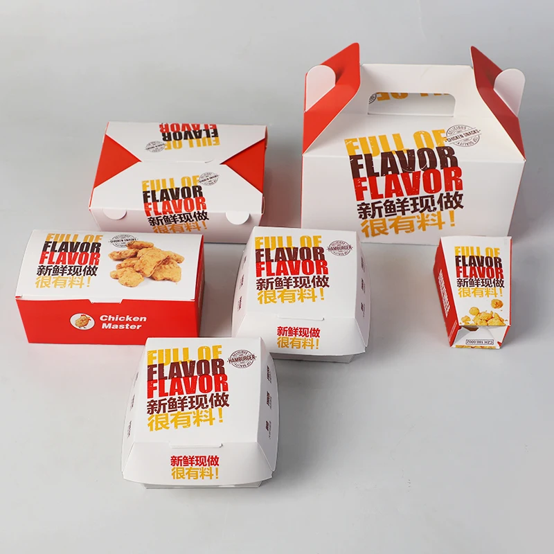 Custom Printed Fast Food Packaging Boxes Set Series Disposable Takeaway French Fries Fried Chicken Burger Box