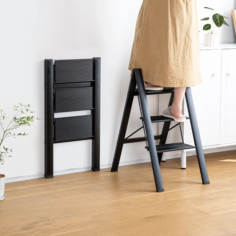 SHIMOYAMA 4 Steps Aluminum Ladder Lightweight Folding Step Stools for Adults With Wide Anti-Slip Pedal Portable Sturdy Ladder