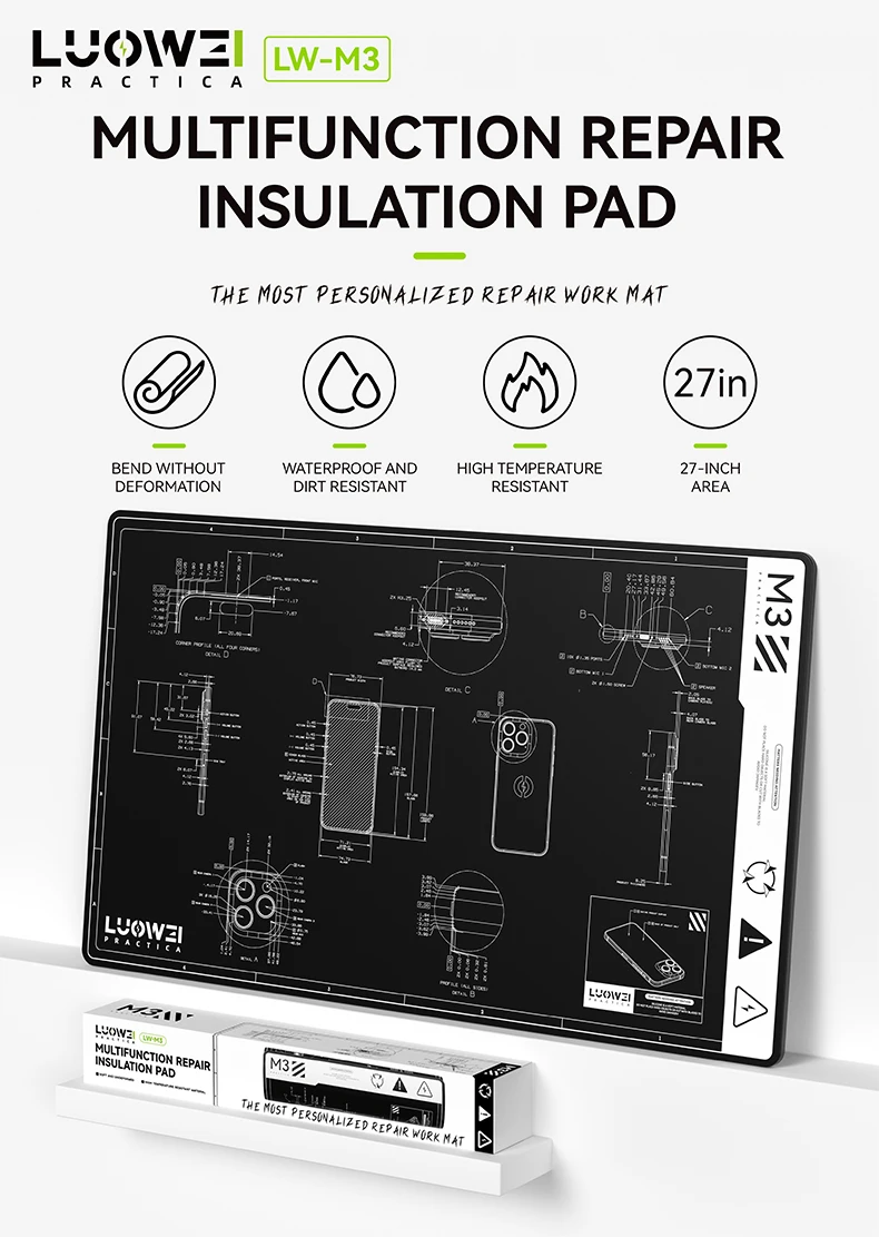 LW-M3 27Inch Bend-Free Heat Resistant Repair Mat Waterproof Dirt-Resistant Insulation Pad for Phone Soldering Work