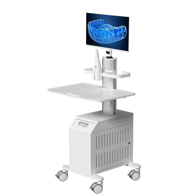 Medical Trolley Cart for Hospital Dental Clinic with Monitor Mount Oral Scanner Holder CPU Holder Box Nurse Mobile Workstation