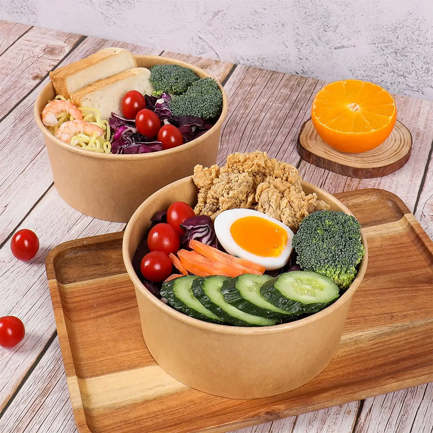 Customized Logo Take Away To Go Craft Paper Bowl Salad Bowl Fruit