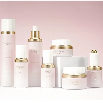 Frosted pink skincare cream jar container serum oil dropper toner glass bottle lotion pump cosmetic packaging sets