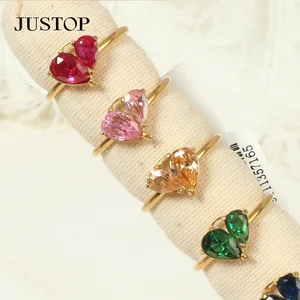 Wholesale Women's Zircon Stone Ring Geometric Stone Metal Inlaid Ring Jewelry Color Zircon Crystal Rings Stainless Steel 18 PVD