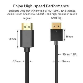 SMALLRIG High Speed Supports 3D Ultra Thin Camera Cable 55cm/1.8Ft, ARC Type-A Male to Male for Camera Camcorder Monitor - 2957 product image