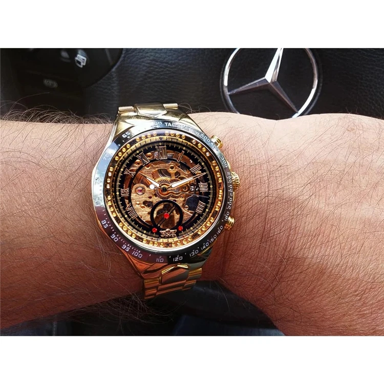 ウィナー GMT886 自動巻きメンズ腕時計 44mm ステンレススチール製