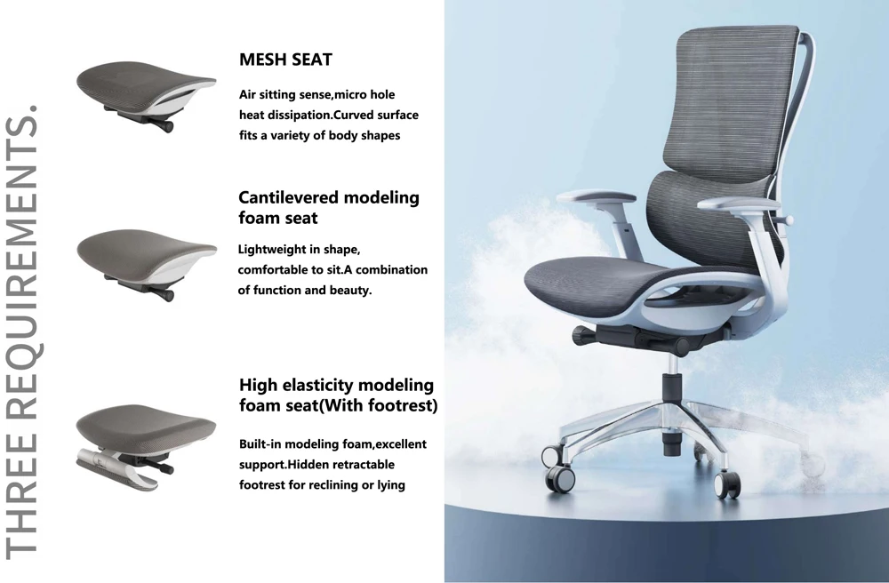 White High Back Functional Mesh Headrest Office Chair details