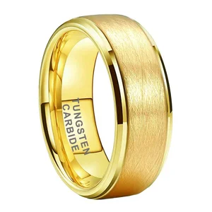 Coolstyle Jewelry 8mm Stepped Beveled Brushed Gold Tungsten Ring for Men Women Fashion Engagement Wedding Band Comfort Fit
