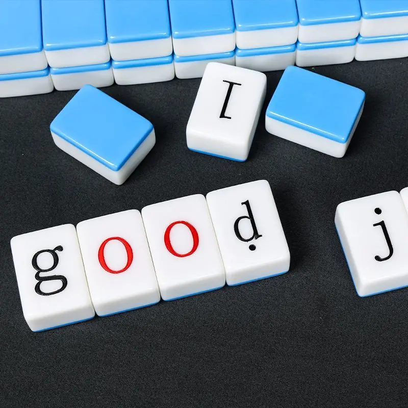 OEM Engraved Acrylic Letter Spelling Learning Toys Alphabet Education Toy 68 Mini Mahjong Tiles for Kids Family Table BoardGame