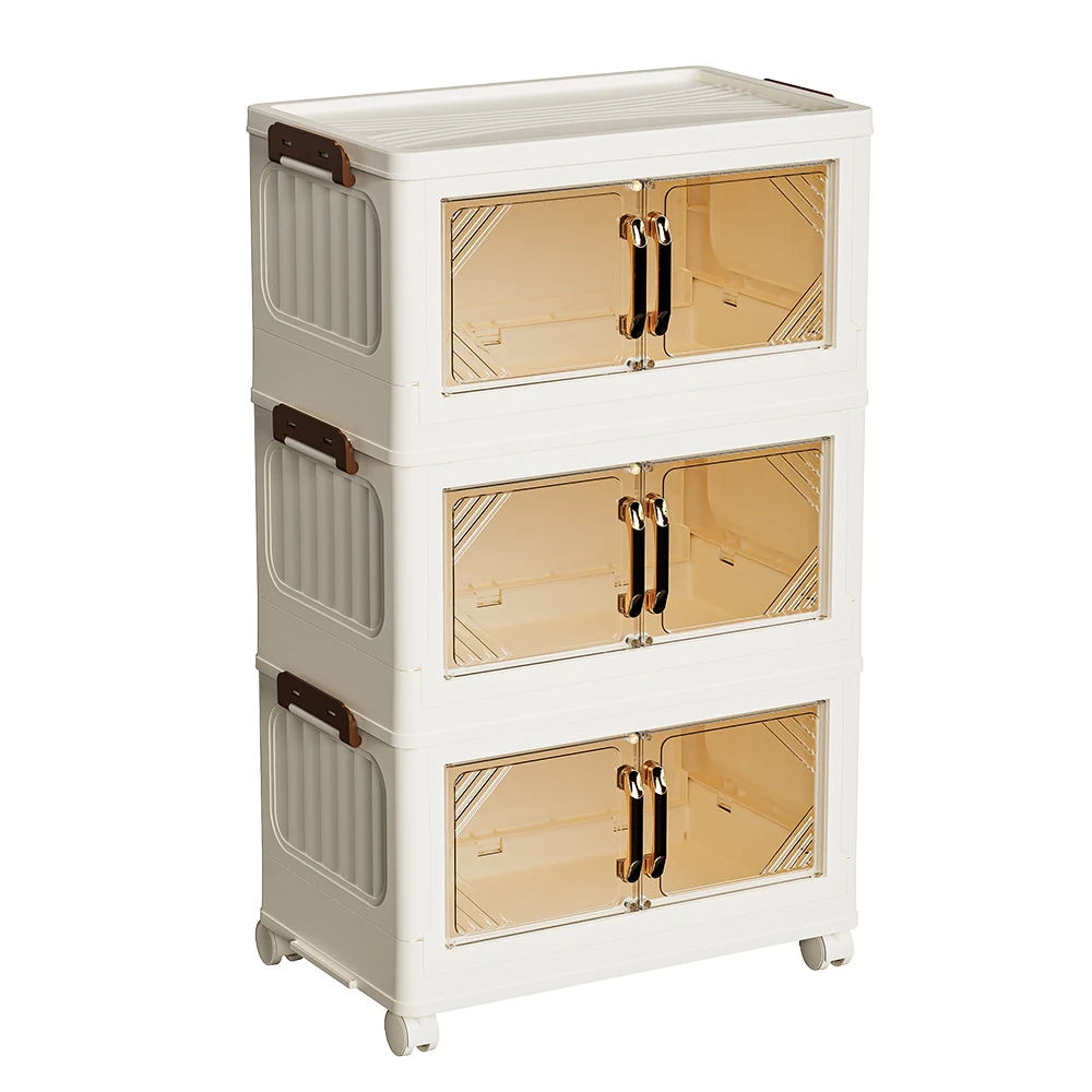 8093-3 Household 3 Tiers Stackable Cabinet Snacks Toys Books Folding Collapsible Storage Box for Kids