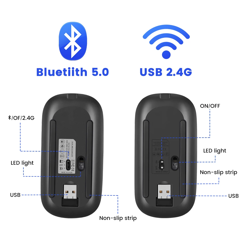 U15 RGB Souris Sans Fil, 2.4 GHz Rechargeable Silencieuse Souris