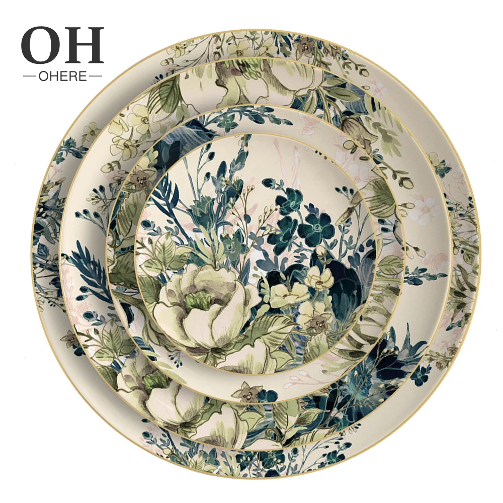 British Rural Style Ceramic Kitchen Dishes Plate Vintage Flower Design Bone  China Dinnerware Plates for Wedding&hotel&party