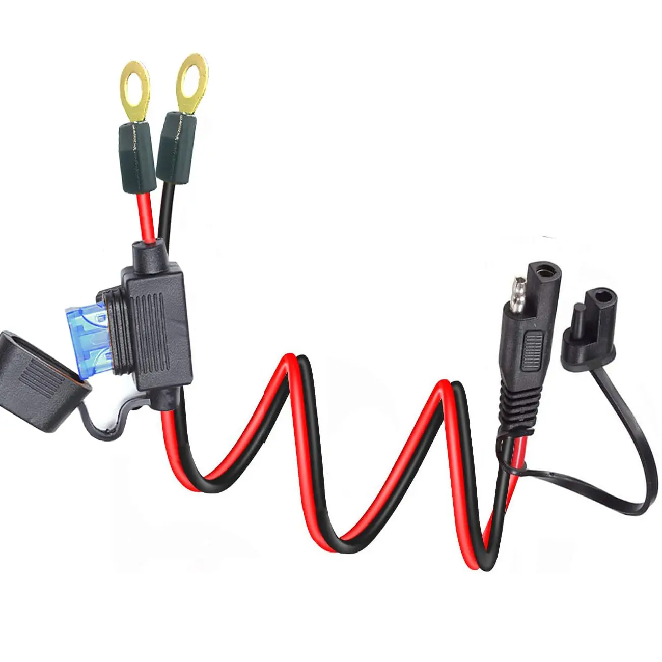 Ring Terminal Harness,with 15A Protection Fuse , 2-Pin SAE  Extension Plug with 2FT 10AWG SAE Battery Wiring Harness