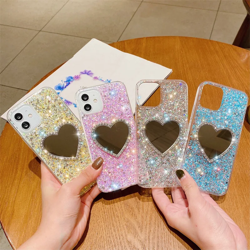 Luxury Diamond Marble Love Makeup Mirror Phone Case for iPhone 14 13 Pro Max 12 11 6 S 7 8 Plus X XR XS Max supplier