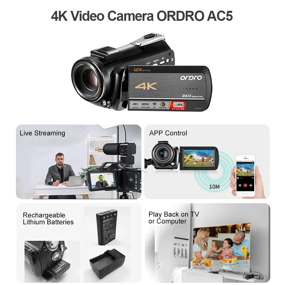 Professional 4K video camera optical zoom camcorder living stream camera AC5