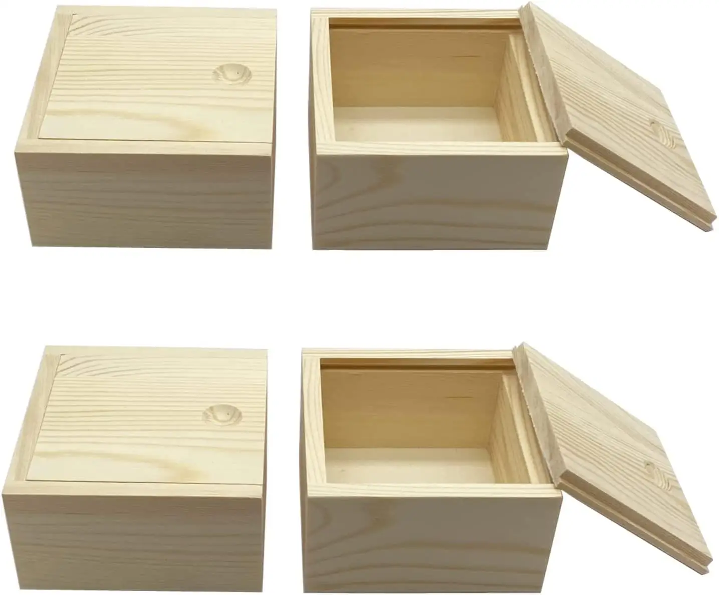 Unfinished Square Wooden Storage Natural Diy Craft Treasure Stash Boxes ...