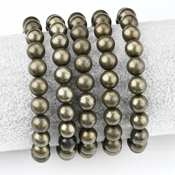 8mm Natural Stone Pyrite Bead Elastic Bracelets healing Bangles for Men and Women Fashion Jewelry