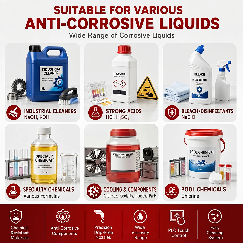 Automatic Anti-Corrosion Chemical Liquid Bottle Filling Machine for Bleach Disinfectant Acid Liquid