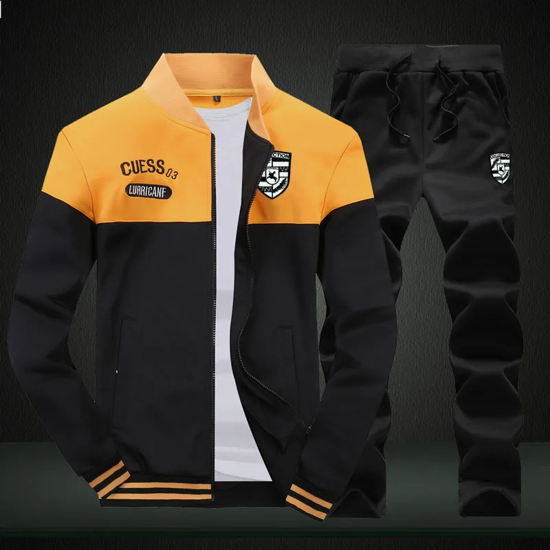 Spring Autumn Sportswear Track Suit Gyms Male Two Piece Pants Set Casual Men Sweatshirt Fleece Tracksuits