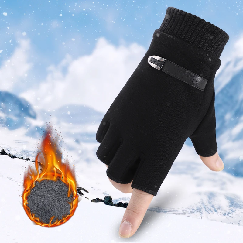 Fashionable Men Gloves Winter Warm Half Finger Thermal Gloves