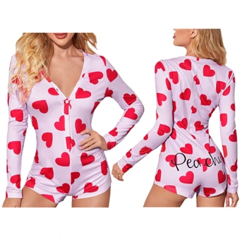 Valentines Onesie Pyjamas Love Heat print Adult Onesie Pijamas Long Sleeve 2022 Valentine Day Onesie For Women's Sleepwear