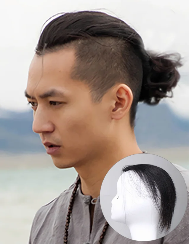 Big Back Head Wig Men's Invisible Seamless Korean Version Handsome  Replacement Piece Human Hair Long Hair Fluffy Pad Hair Piece