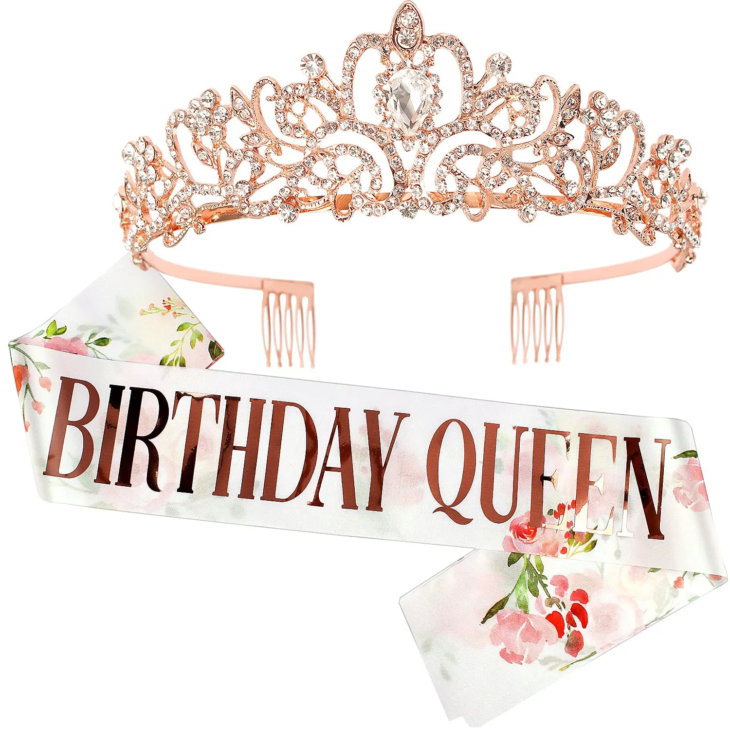 BIRTHDAY QUEEN Set Mit Krone & Schärpe – Glitzer Party-Deko Für Frauen & Mädchen | Kristall Strass Stirnband