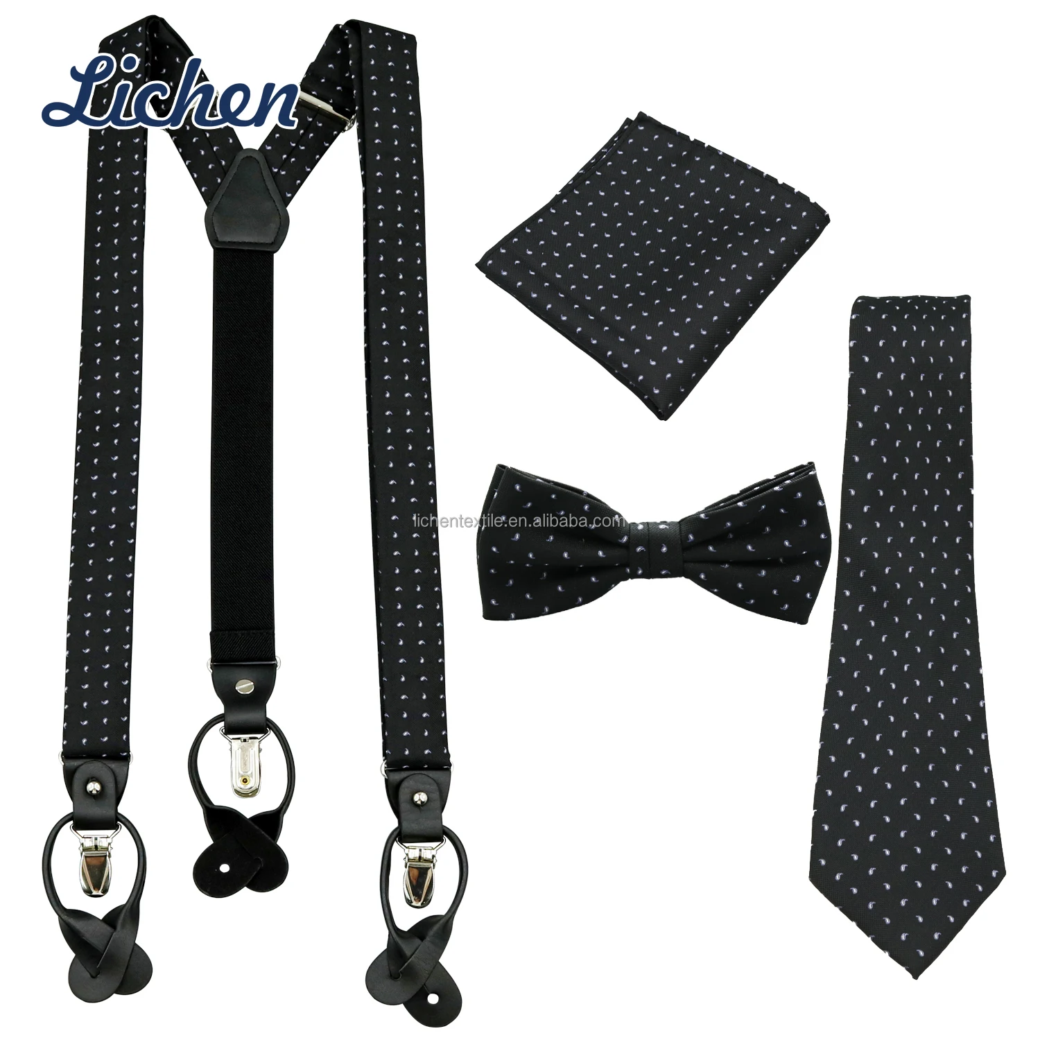 4pcs Suspenders Sets Adjustable Elasticated Y Shape Suspenders Necktie