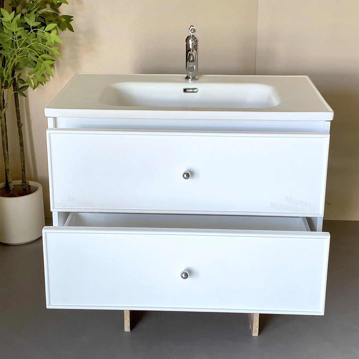 product white wall mounted bathroom cabinet combination washbasin rock board seamless integrated washbasin customization-8