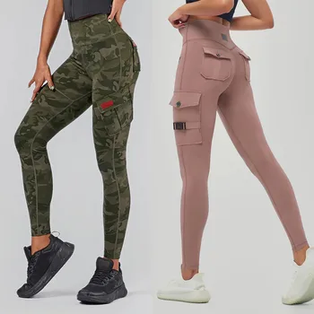 Quick dry custom sportswear high waisted gym wear cargo fitness women scrunch butt lift workout yoga leggings with pockets