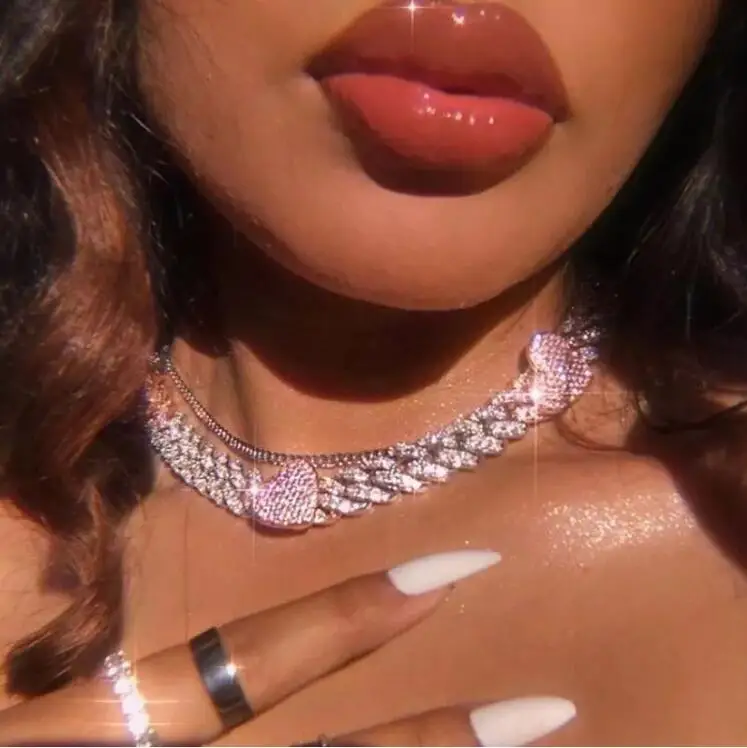New Cuban Heart Choker Women Crystal 